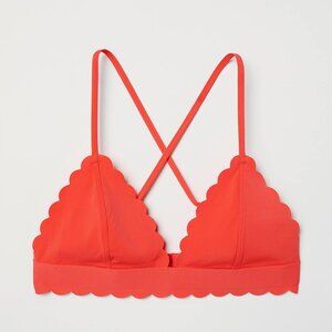 New Without Tags H&M Scalloped-Edge Coral Red Triangle Bikini Top